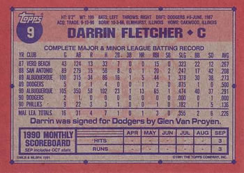 1991 Topps #9 Darrin Fletcher Back