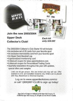 2003 Upper Deck Finite #NNO Cardboard Filler Collectors Club Offer Card Back