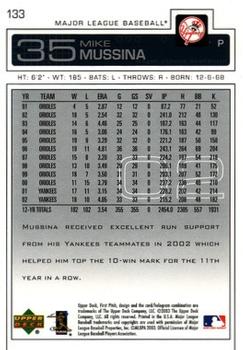 2003 Upper Deck First Pitch #133 Mike Mussina Back