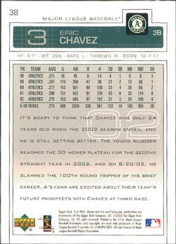 2003 Upper Deck First Pitch #38 Eric Chavez Back