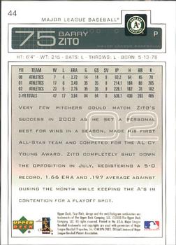 2003 Upper Deck First Pitch #44 Barry Zito Back