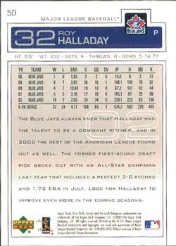 2003 Upper Deck First Pitch #50 Roy Halladay Back