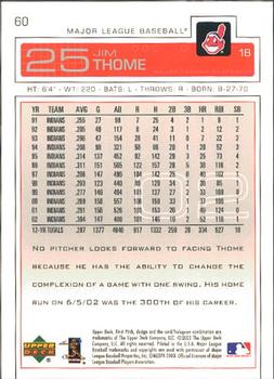 2003 Upper Deck First Pitch #60 Jim Thome Back