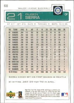 2003 Upper Deck First Pitch #68 Ruben Sierra Back