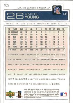2003 Upper Deck First Pitch #105 Dmitri Young Back
