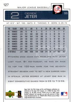 2003 Upper Deck First Pitch #127 Derek Jeter Back