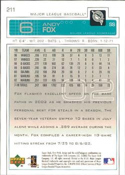 2003 Upper Deck First Pitch #211 Andy Fox Back