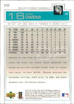 2003 Upper Deck First Pitch #212 Eric Owens Back
