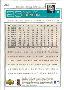 2003 Upper Deck First Pitch #213 Charles Johnson Back