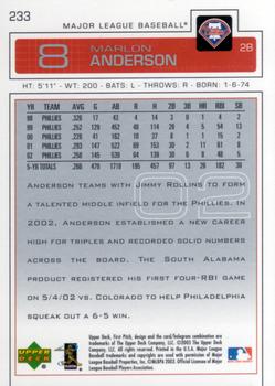 2003 Upper Deck First Pitch #233 Marlon Anderson Back