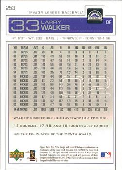 2003 Upper Deck First Pitch #253 Larry Walker Back
