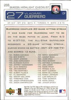 2003 Upper Deck First Pitch #266 Vladimir Guerrero Back