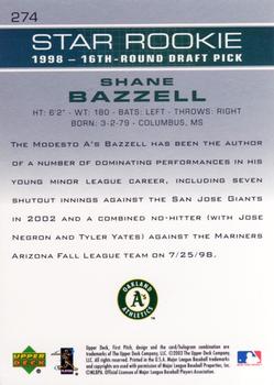 2003 Upper Deck First Pitch #274 Shane Bazzell Back