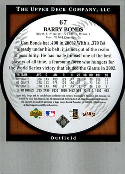 2003 Upper Deck Standing O! #67 Barry Bonds Back
