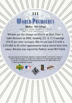 2003 Upper Deck Standing O! #111 Mike Nicolas Back
