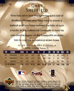2003 Upper Deck Sweet Spot #10 Gary Sheffield Back