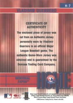 2004 Leaf - Home/Away Jerseys Second Edition #H-7 Vladimir Guerrero Back