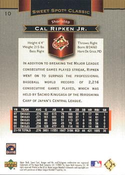 2003 Upper Deck Sweet Spot Classic #10 Cal Ripken Jr. Back