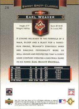 2003 Upper Deck Sweet Spot Classic #26 Earl Weaver Back
