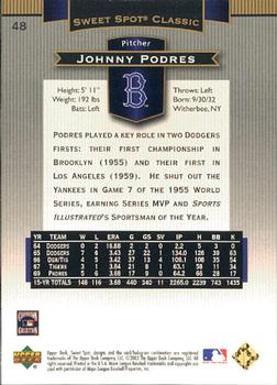 2003 Upper Deck Sweet Spot Classic #48 Johnny Podres Back