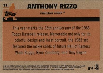 2018 Topps - 1983 Topps Baseball 35th Anniversary Chrome Silver Pack #11 Anthony Rizzo Back