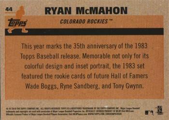 2018 Topps - 1983 Topps Baseball 35th Anniversary Chrome Silver Pack #44 Ryan McMahon Back