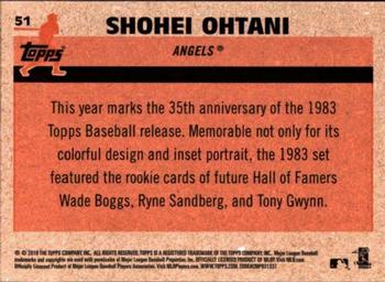 2018 Topps - 1983 Topps Baseball 35th Anniversary Chrome Silver Pack #51 Shohei Ohtani Back