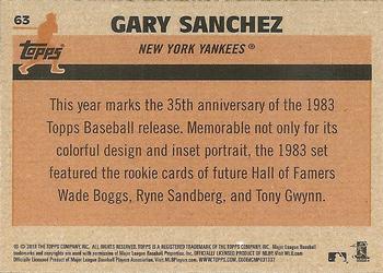 2018 Topps - 1983 Topps Baseball 35th Anniversary Chrome Silver Pack #63 Gary Sanchez Back