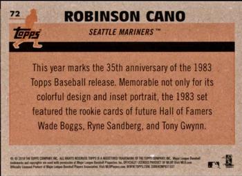 2018 Topps - 1983 Topps Baseball 35th Anniversary Chrome Silver Pack #72 Robinson Cano Back