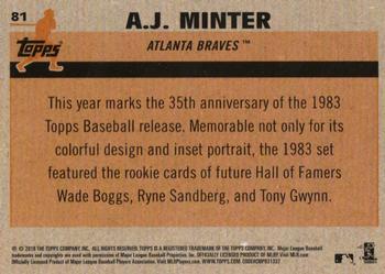 2018 Topps - 1983 Topps Baseball 35th Anniversary Chrome Silver Pack #81 A.J. Minter Back