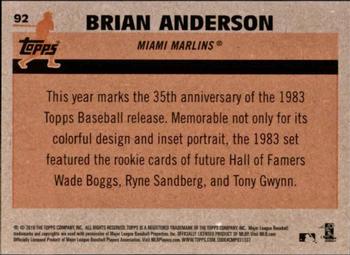 2018 Topps - 1983 Topps Baseball 35th Anniversary Chrome Silver Pack #92 Brian Anderson Back