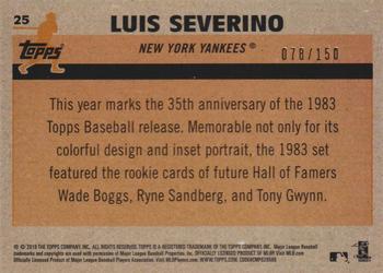 2018 Topps - 1983 Topps Baseball 35th Anniversary Chrome Silver Pack Blue Refractor #25 Luis Severino Back