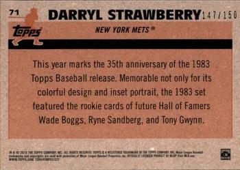 2018 Topps - 1983 Topps Baseball 35th Anniversary Chrome Silver Pack Blue Refractor #71 Darryl Strawberry Back