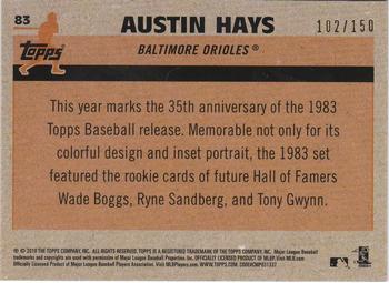 2018 Topps - 1983 Topps Baseball 35th Anniversary Chrome Silver Pack Blue Refractor #83 Austin Hays Back