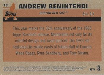 2018 Topps - 1983 Topps Baseball 35th Anniversary Chrome Silver Pack Green Refractor #18 Andrew Benintendi Back