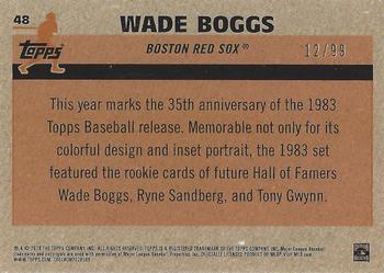 2018 Topps - 1983 Topps Baseball 35th Anniversary Chrome Silver Pack Green Refractor #48 Wade Boggs Back