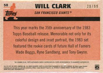 2018 Topps - 1983 Topps Baseball 35th Anniversary Chrome Silver Pack Autographs #58 Will Clark Back