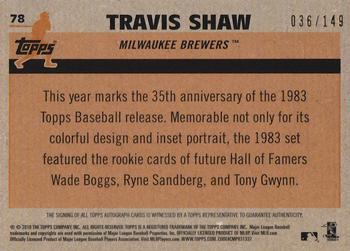 2018 Topps - 1983 Topps Baseball 35th Anniversary Chrome Silver Pack Autographs #78 Travis Shaw Back