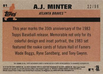 2018 Topps - 1983 Topps Baseball 35th Anniversary Chrome Silver Pack Autographs #81 A.J. Minter Back
