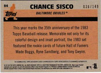 2018 Topps - 1983 Topps Baseball 35th Anniversary Chrome Silver Pack Autographs #84 Chance Sisco Back