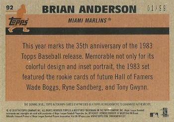 2018 Topps - 1983 Topps Baseball 35th Anniversary Chrome Silver Pack Autographs #92 Brian Anderson Back