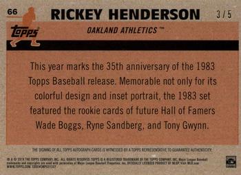 2018 Topps - 1983 Topps Baseball 35th Anniversary Chrome Silver Pack Autographs Red Refractor #66 Rickey Henderson Back