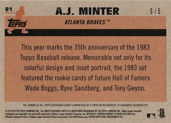 2018 Topps - 1983 Topps Baseball 35th Anniversary Chrome Silver Pack Autographs Red Refractor #81 A.J. Minter Back