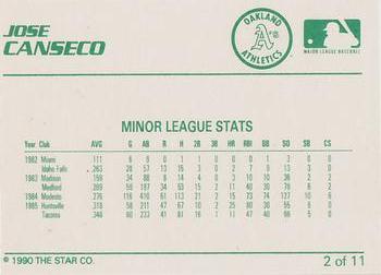 1990 Star Jose Canseco (Yellow) #2 Jose Canseco Back