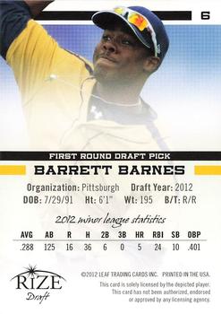2012 Leaf Rize Draft #6 Barrett Barnes Back