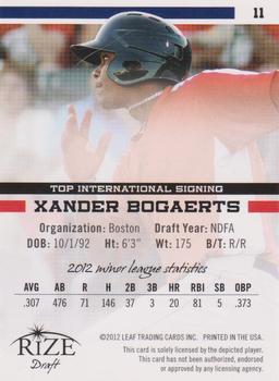2012 Leaf Rize Draft #11 Xander Bogaerts Back