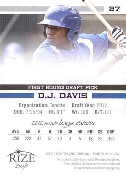 2012 Leaf Rize Draft #27 D.J. Davis Back
