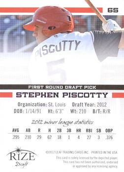 2012 Leaf Rize Draft #65 Stephen Piscotty Back