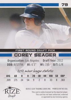 2012 Leaf Rize Draft #79 Corey Seager Back
