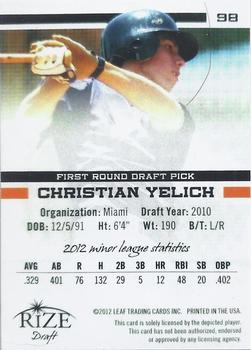 2012 Leaf Rize Draft #98 Christian Yelich Back